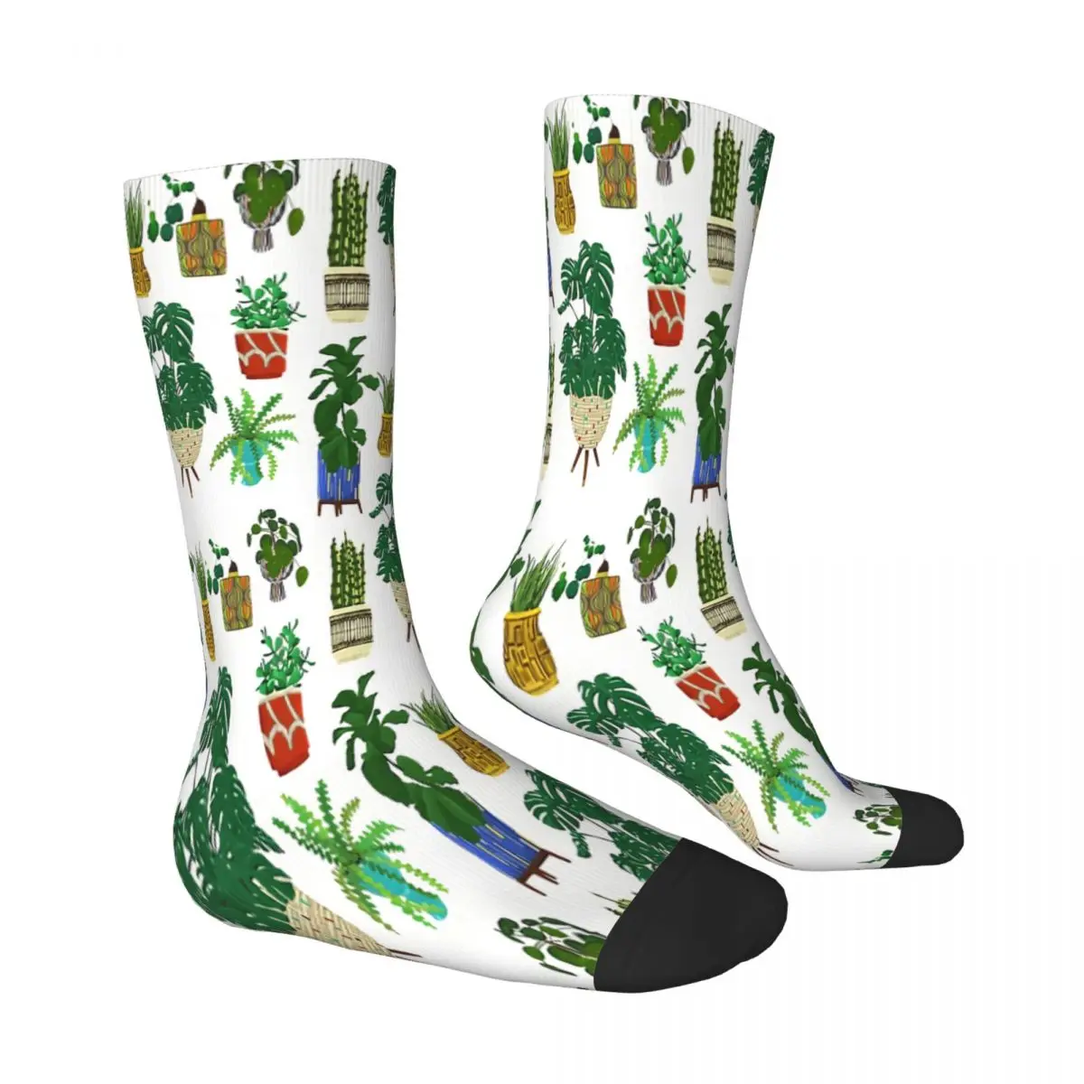 Mid Century Modern Pottery With Plants Leaf Socks Male Mens Women Summer Stockings Printed