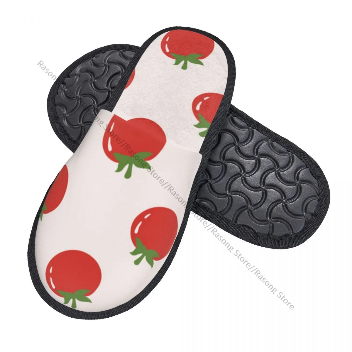 Winter Women Men Non-Slip Flat Slippers Tomatoes Indoor Fur Soft Warm Shoes