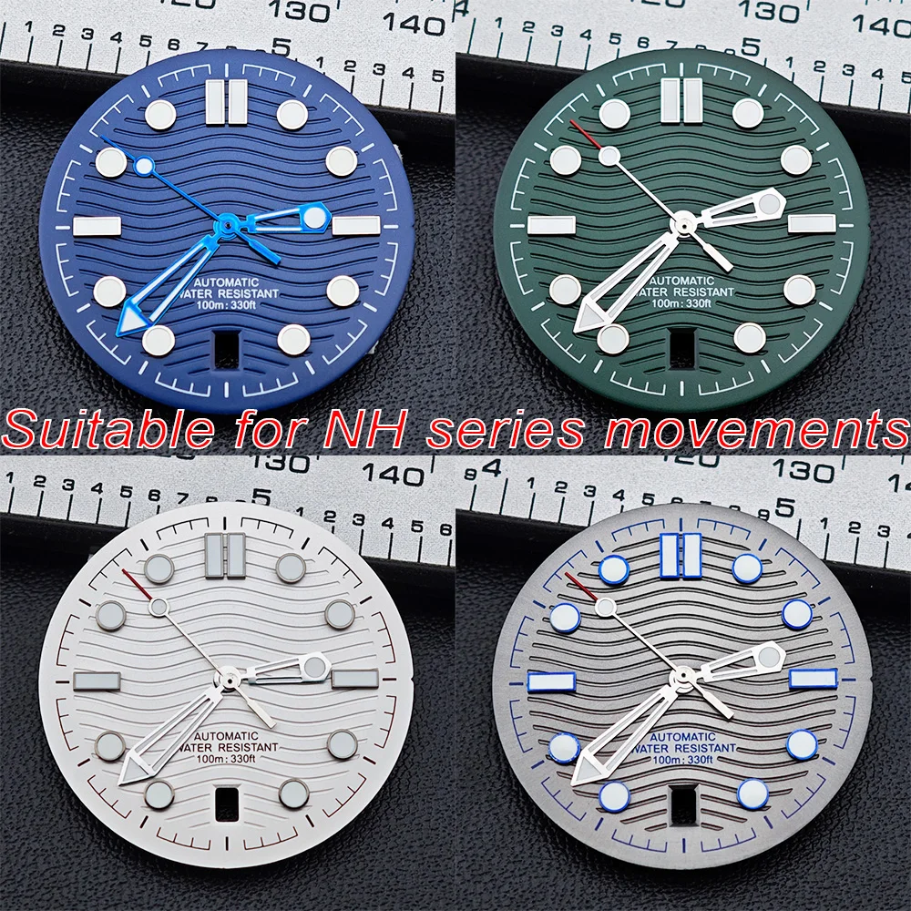 31.7mm Watch Dial For 300 Series NH35 NH36 Movement 6 O‘clock Date C3 Green Luminous Mechanical Watch Parts