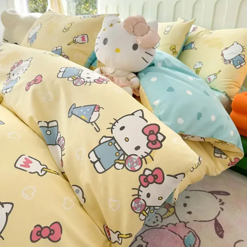 Genuine Hello Kitty 100% Cotton Four-piece Set Children's KT Three-piece Set Quilt Cover Bed Sheet Pillowcase