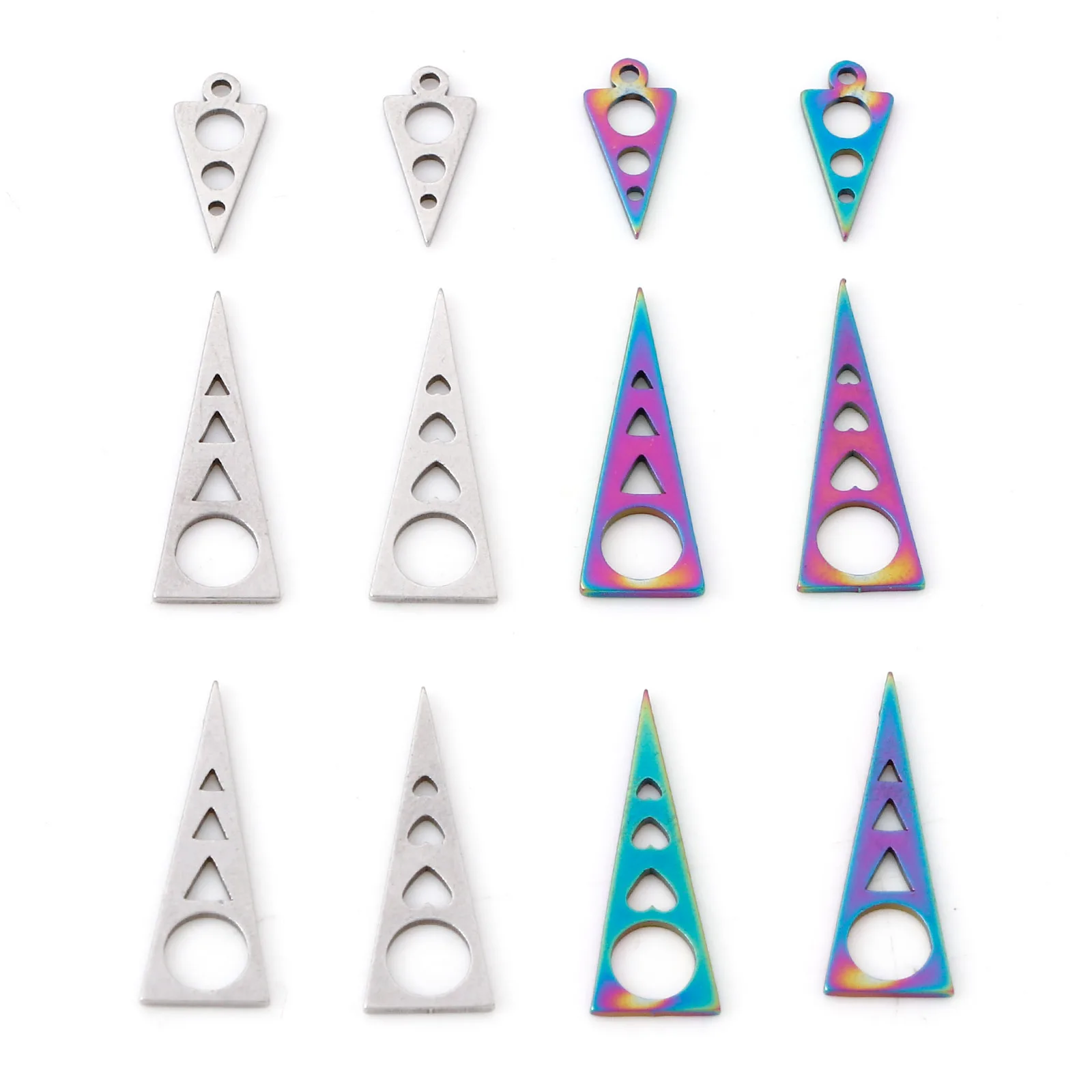 Fashion Stainless Steel Geometry Triangle Charms Pendants Rainbow Color Charms For Jewelry Making Diy Necklace Findings, 10 PCs