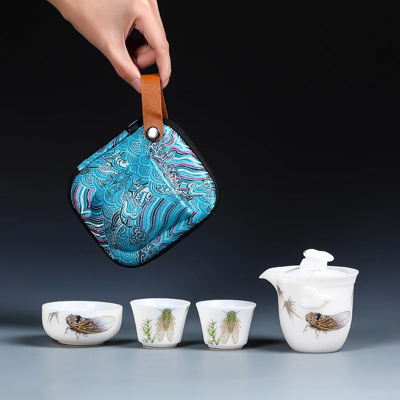 Ice Jade Porcelain Travel Tea Outdoor Camping Portable Storage Bag Car Fast Cup Set Business