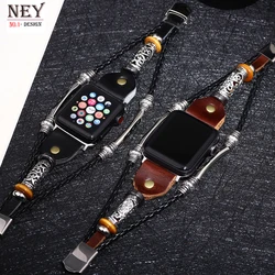 Leather strap For Apple Watch band 44mm 41/45mm 42mm Retro Handmade Cowhide bracelet iWatch Series 9 8 7 6 5 4 3 Se Ultra 2 49mm