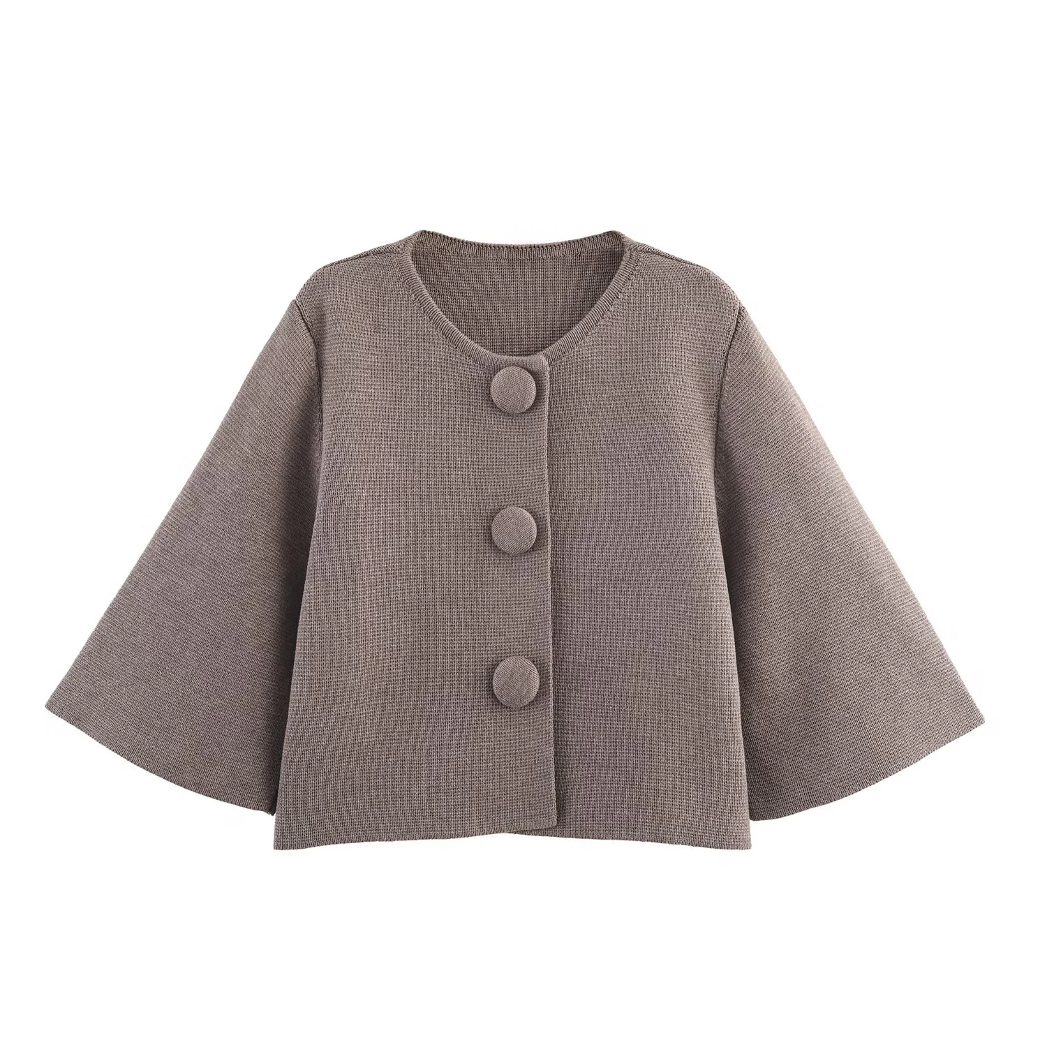 

2025 Autumn New Women's Clothing Bag Cloth Big Button Girls' Style Knitted Shirt Brown Short Coat