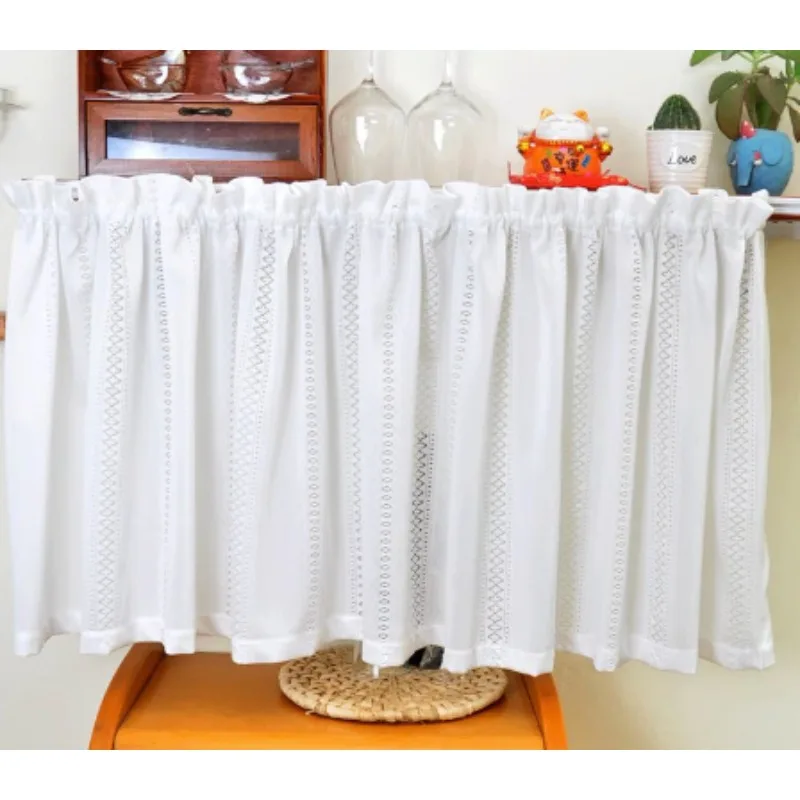 Short Curtain Blocking Gauze Curtain Lace Finished Hollow New Chinese Style Simple Living Room Bedroom Balcony White Gauze