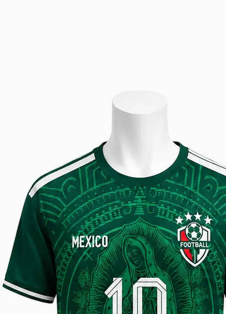 Unisex Mexico #10 Jersey Dark Green Virgin Mary Aztec Tribal Pattern Short Sleeve Breathable Quick Dry Mexican Fan Match T-Shirt