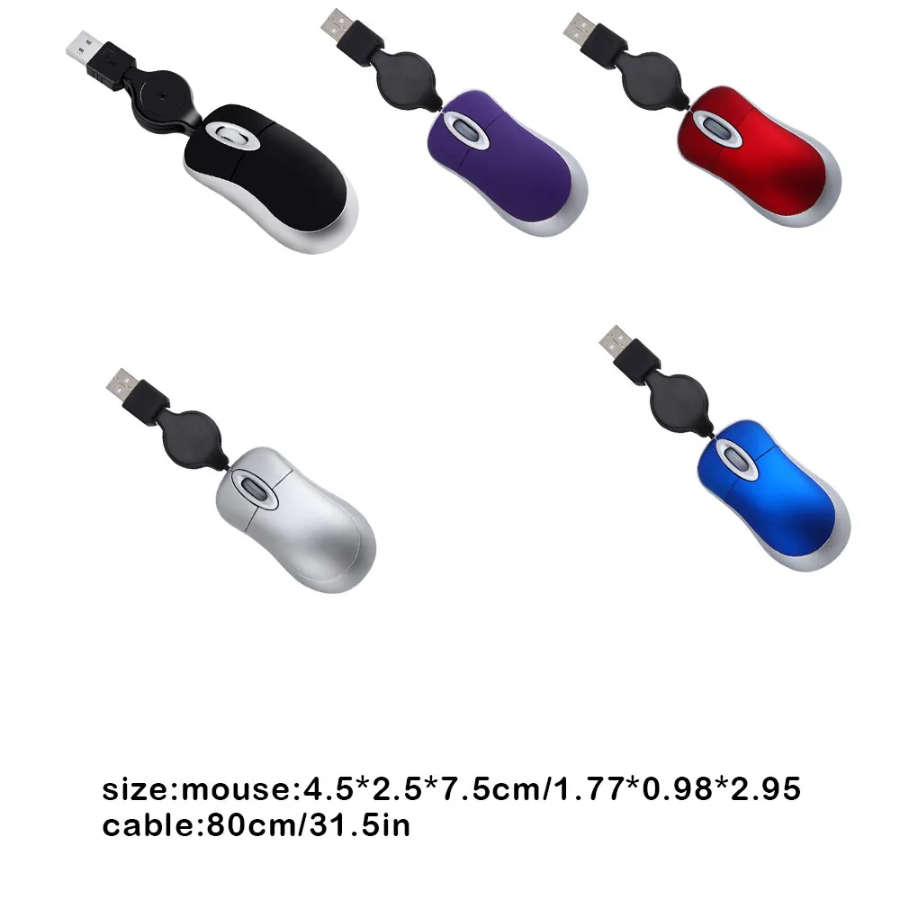 New USB Corded Mouse Laptops Mouse Corded Mouse Optical Travel Mouse Retractable Cable for Notebook PC Desktop Mouse