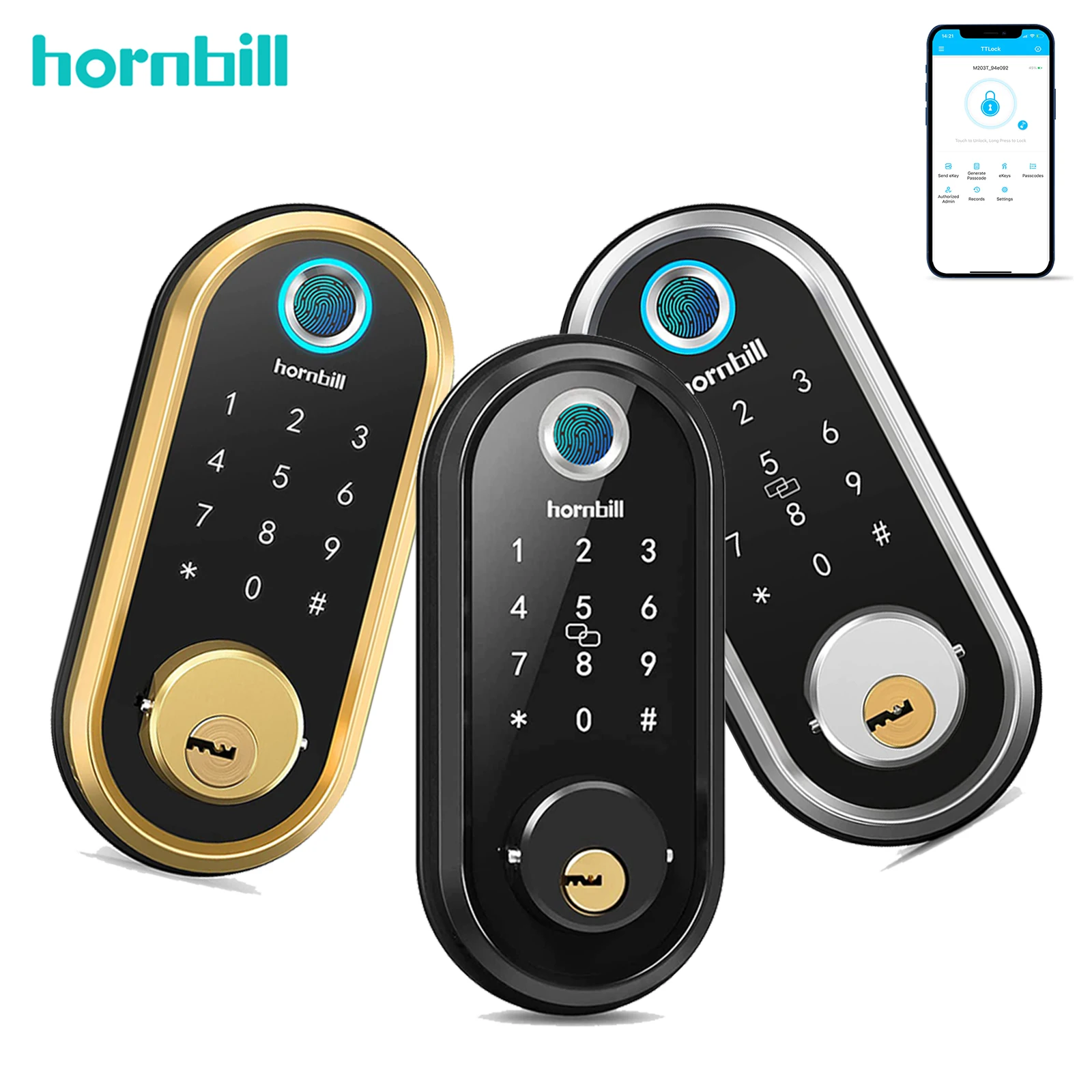 Hornbill WIFI Electronic Smart Door Lock Biometric Fingerprint Locks Magnetic IC Card Remote Unlock Password Keyless Smart Home