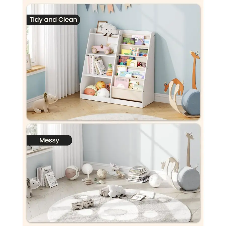رف كتب للأطفال وتخزين الألعاب، رف كتب للأطفال الصغار مكون من 6 طبقات، منظم تخزين ألعاب الأطفال، خزانة كتب للأطفال، لغرفة اللعب،