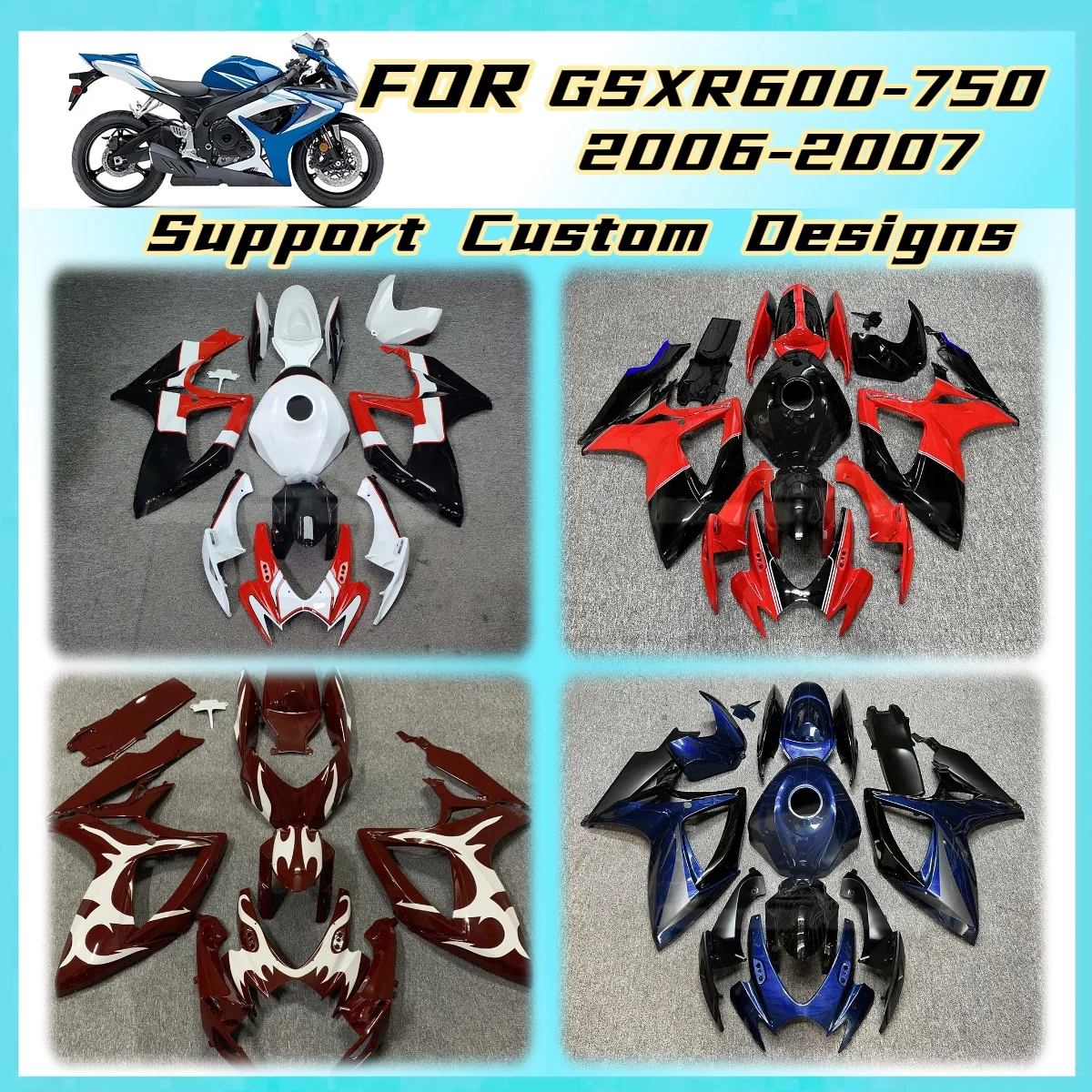 Custom Colors Fairings 2006 2007 GSXR600 GSXR750 Motorcycle Fairing Kit for Suzuki GSXR 600 750 06 07 Injection Molded