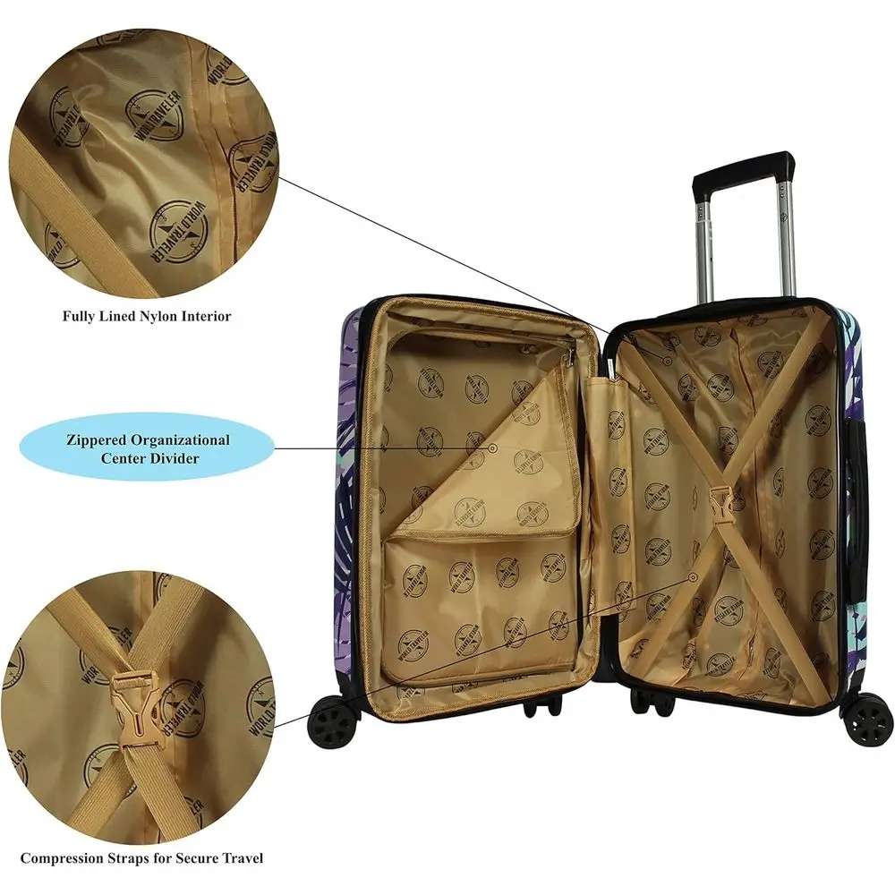 Compact Polycarbonate Spinner Luggage Set - Tropical Leaves Design for Air Travel