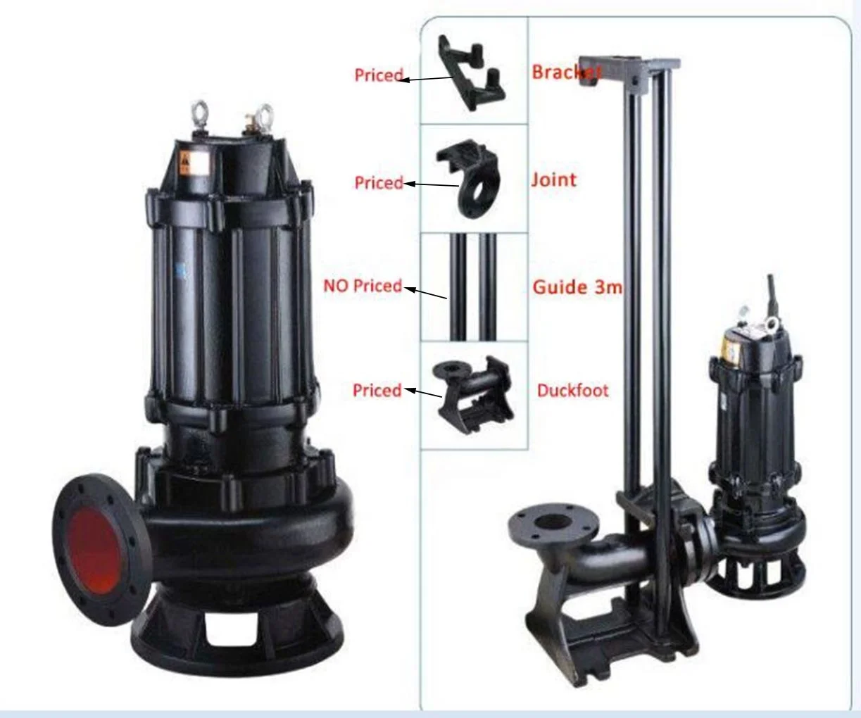 Погружной канализационный насос с автоматической муфтой и направляющей длиной 3 м