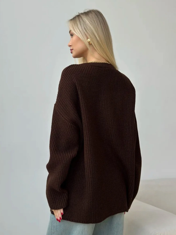 Tossy Casual Knit Round Neck Pullover Female Clothes Loose Long Sleeves Solid Ribbed Patchwork Knitwear Women Sweater Pullover