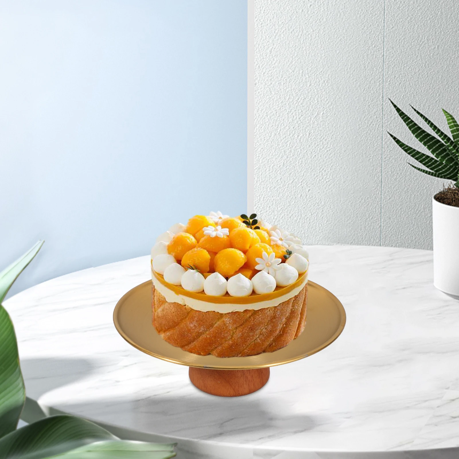 

Stainless Steel Wood Fruit Tray Footed Dessert Bowl Elegant Spacious Modern Food Tray For Snacks Fresh Fruits Gatherings