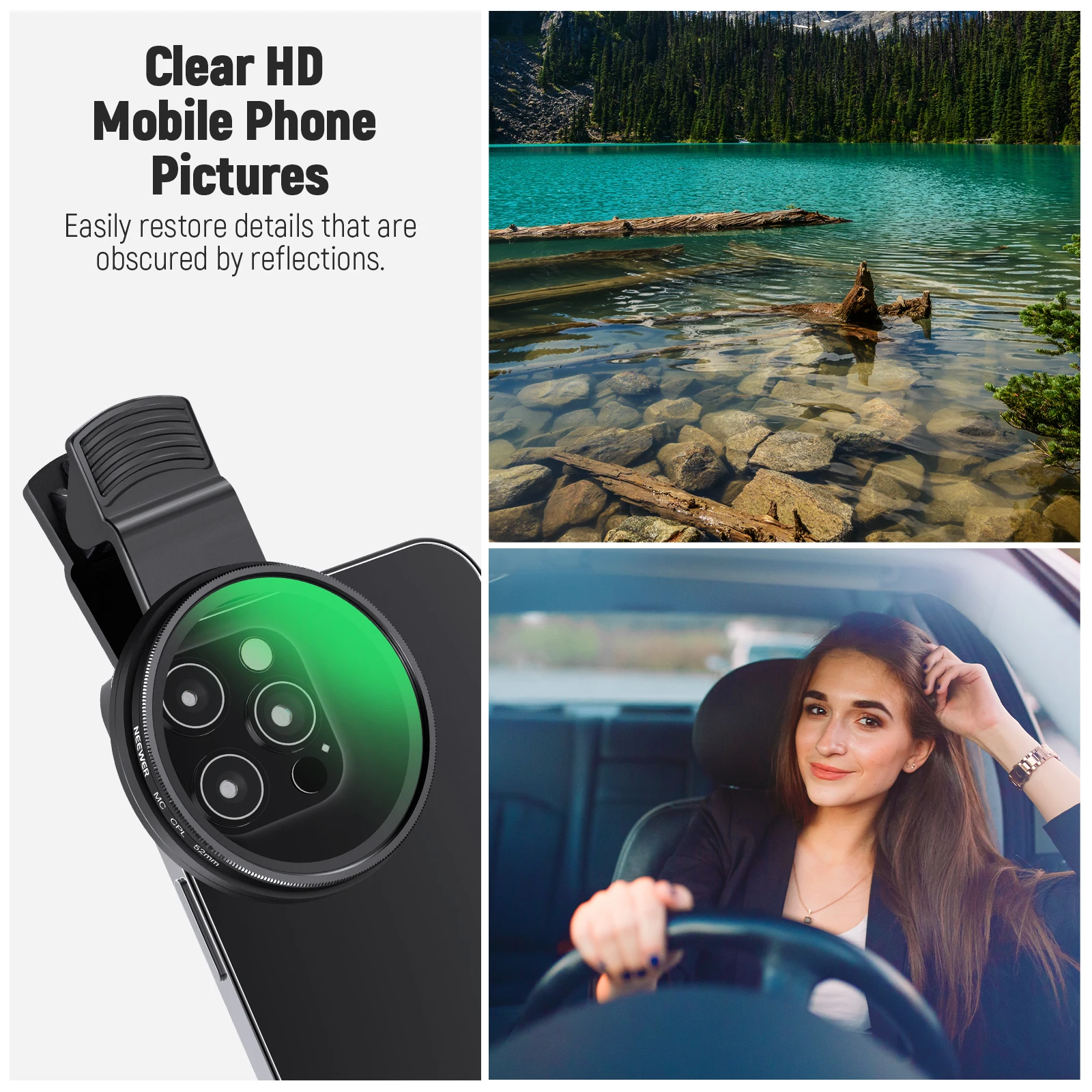 NEEWER 52mm Filtr CPL do telefonu, okrągły filtr polaryzacyjny z klipsem do aparatu iPhone Samsung Android — zdjęcie produktu 2