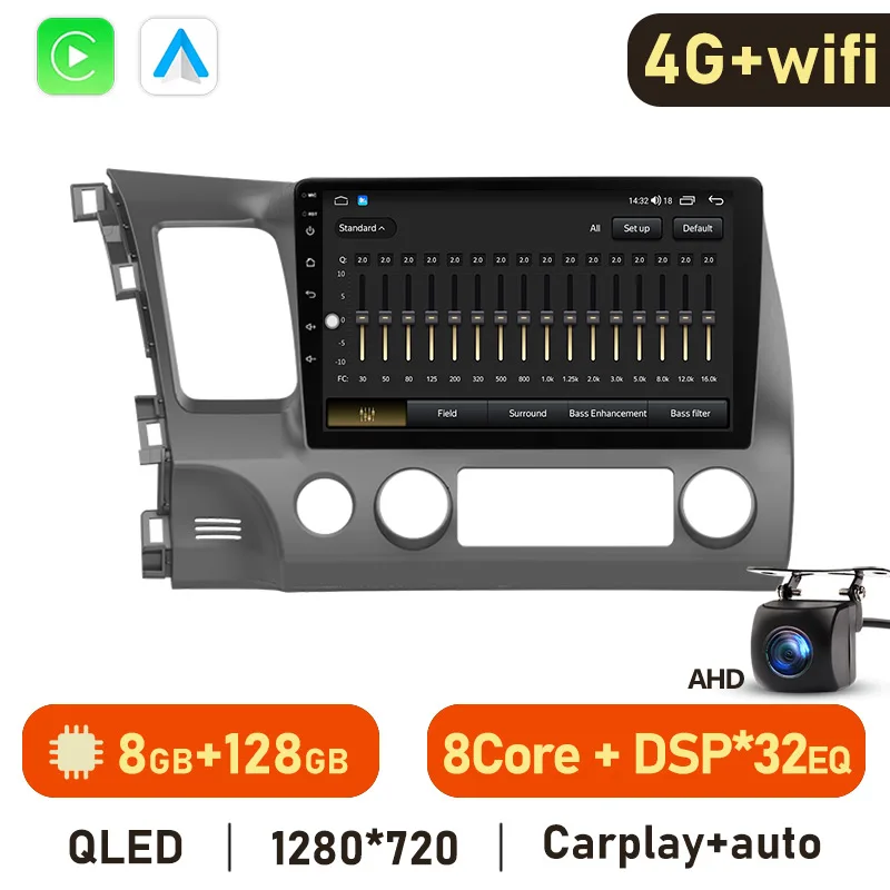 Eunavi 2 din Android Auto Radio For Honda Civic 8 2006 - 2011 Carplay 4G Car Multimedia GPS 2din autoradio no dvd