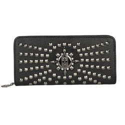 Fashionable Women's Wallet with Large Capacity Card Slots and Punk Rivet Skull Decoration Solid Color Womens Wallet