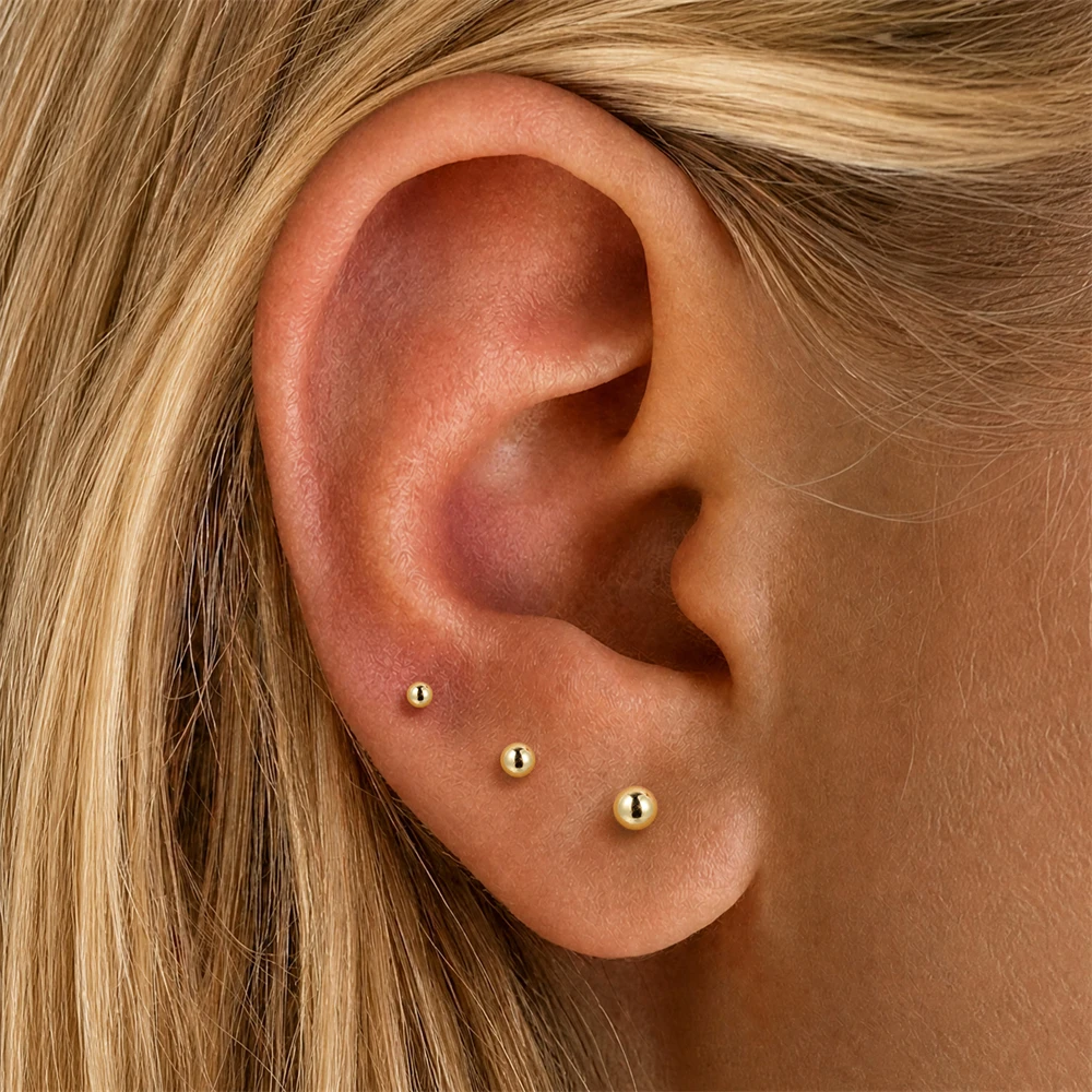 AIDE 925 Sterling Silver Glossy Round Beads Nose Nail For Women Cartilage Spiral Piercing Earring Back To School Season Gifts