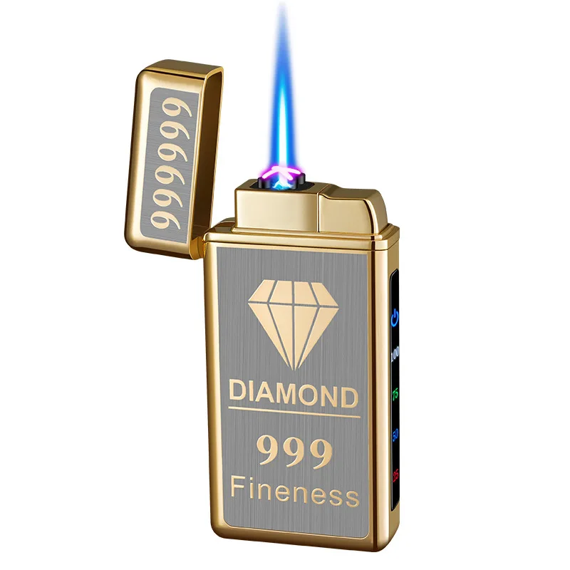 Gas and electric lighter, direct injection windproof flame cigarette lighter, digital display, with lighting, gift for men