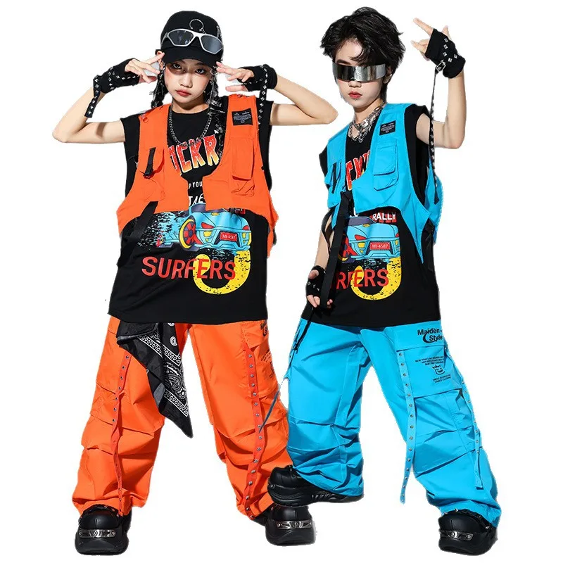 

Крутая майка в стиле хип-хоп для мальчиков, жилет, брюки Cago, комплекты одежды для уличных танцев для девочек, детские джазовые костюмы, детская уличная одежда K-pop для подростков