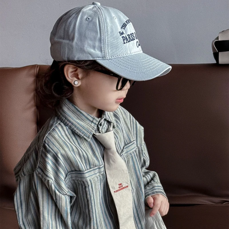 Child Curved Brim Letter Embroidery Solid Color Soft Top Duck Tongue Hats Summertime Boy Girls Baseball Caps