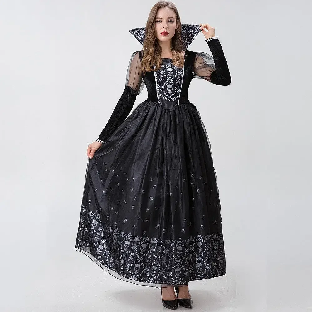 Halloween Skeleton Ghost Gothic Court Vampire Cosplay Costume