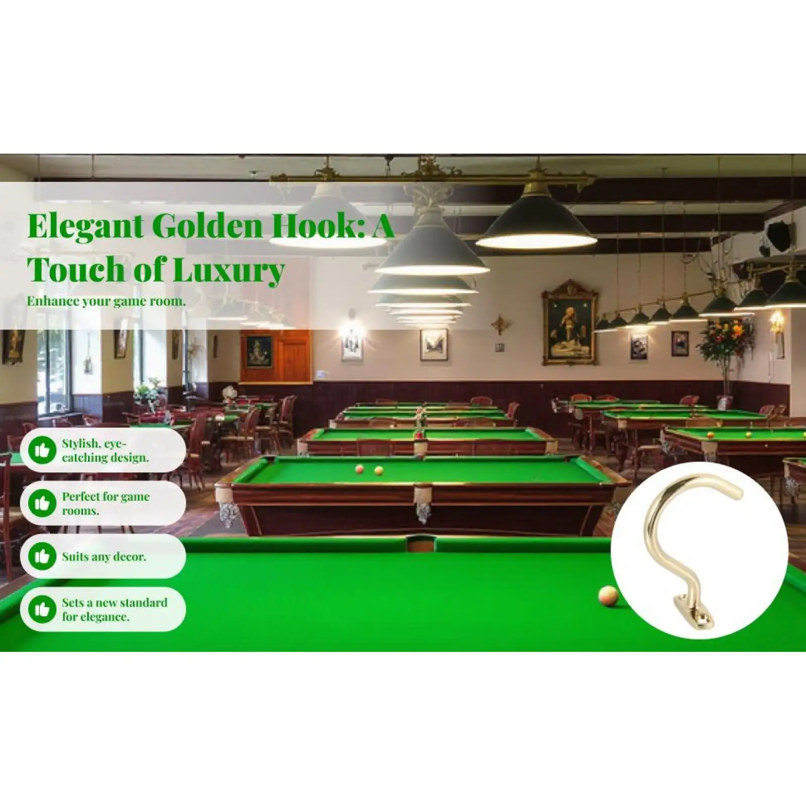 

Snooker Hanger Hook Metal Bridge Stick Rack Billiard Table Cue Brass Hook Billiards Supplies for Pool Game Room