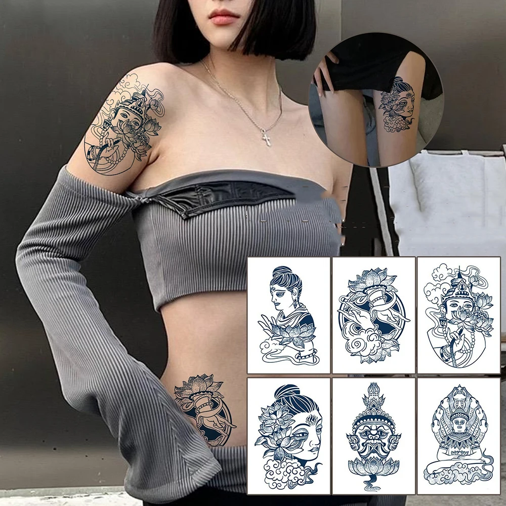 Koi Buddha Skull Flower Tiger Head Tattoo Sticker Cool Flower Arm Sticker Suitable for Adult Temporary Tattoo Arm Tattoo Sticker