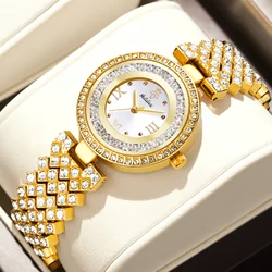 YaLaLuSi Top Luxury Brand Women's Watch Rectangle Gold Case White Dial Luxury Crystal Diamond Banquet Ion Plating Gift Box Regul