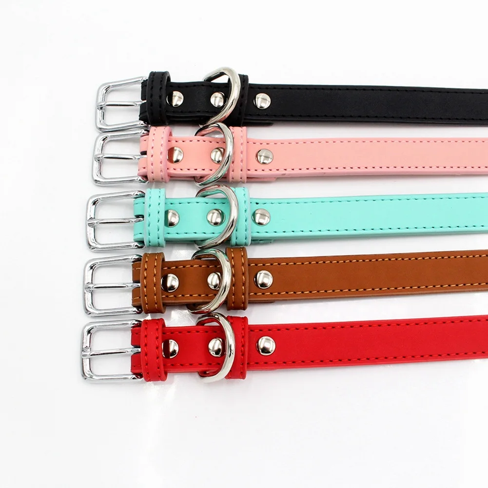 J1UL1N PU Small Dogs Collarsadjustable Zinc Alloy Solid Color Puppy Collar Comfortable Durable Pets Supplies Accessories