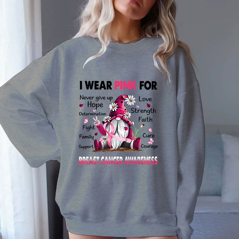 (A+Quality)Women Fashion Breast Cancer Print Sweater For Women Plus Size Funny Long Sleeve Graphic Plus Size Sweatshirt