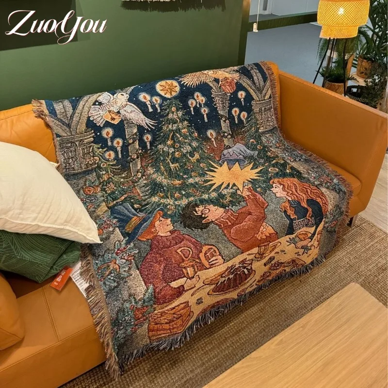 

Christmas Themed Throw Blankets Soft Multicolor Tapestry New Year Picnic Camping Blanket Warm Throws for Sofa, Bed&Holiday Decor