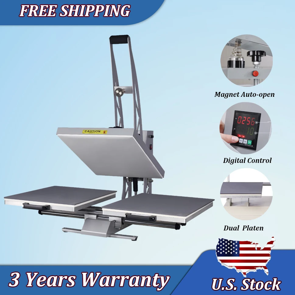 16 X 24 반자동 열 프레스 기계, 열전사 듀얼 플래튼 클램쉘 승화 티셔츠 홈 DIY 자동 개방 LCD 제어