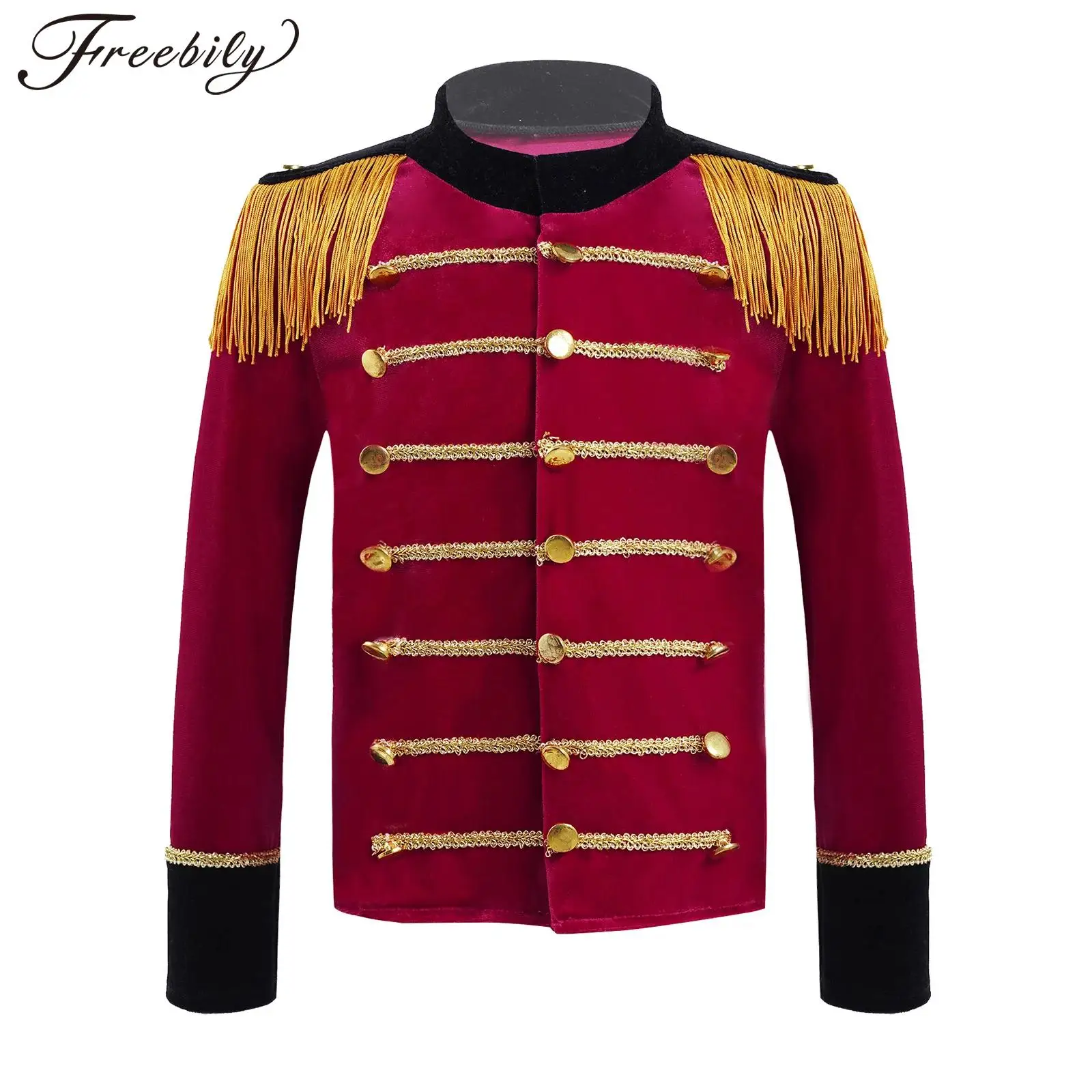 Boys Drum Trumpet Team Honor Guard Uniform Long Sleeves Tassels Jacket Coat Halloween Christmas Carnival Cosplay Costume