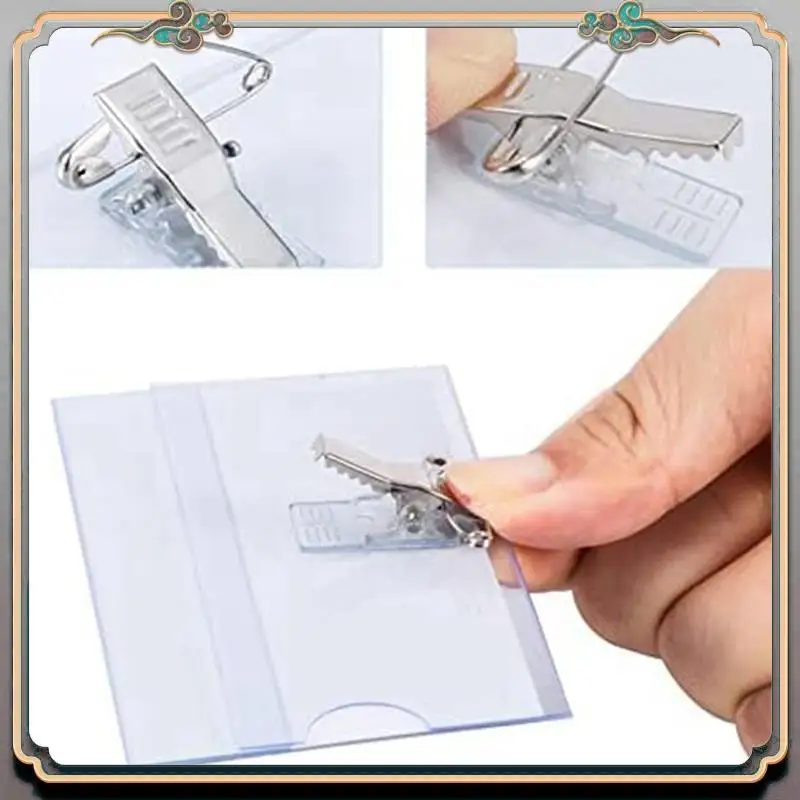 A46M-200Pcs Pin Style Clip Horizontal Name Badge Holders With Inserts Fit Card 90X55mm