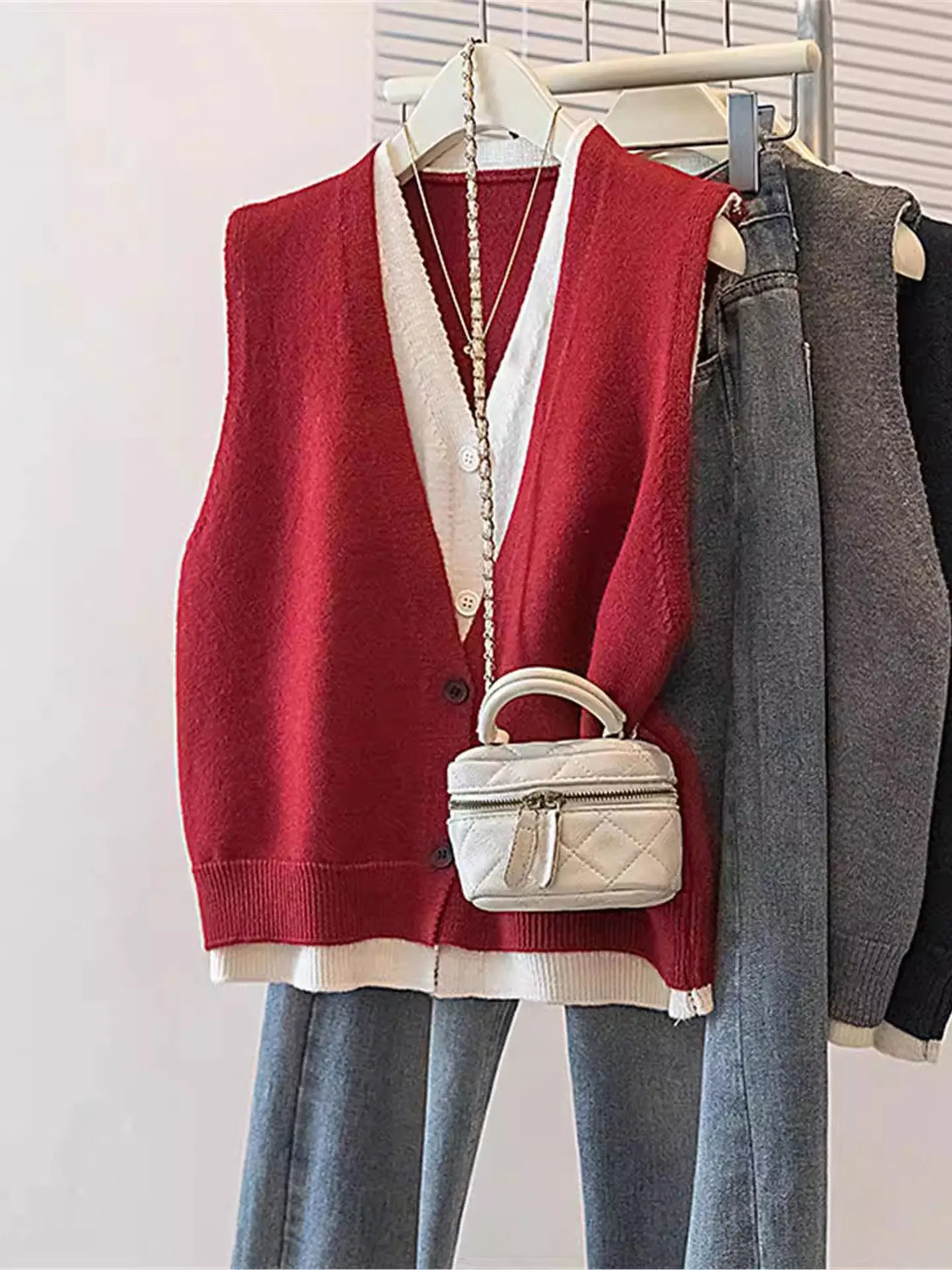 

Korean Style Red Knitted Vest Women's Spring Large Size Fat MM Unique Exquisite Open Cardigan Outerwear Top Casual Style