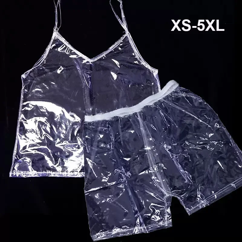 

ABDL Sexy Transparent TPU Plastic Camisole Vest Loose Shorts Soft Gloss Silent Tank Top Waterproof Couple Erotic Briefs Clubwear