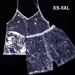 ABDL Sexy Transparent TPU Plastic Camisole Vest Loose Shorts Soft Gloss Silent Tank Top Waterproof Couple Erotic Briefs Clubwear