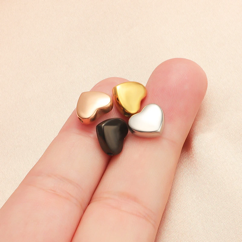 5pcs Bright Finish Stainless Steel Cute Heart Beads Gold Color Bracelets Spacers Bead Necklaces Pendants DIY Jewelry Findings