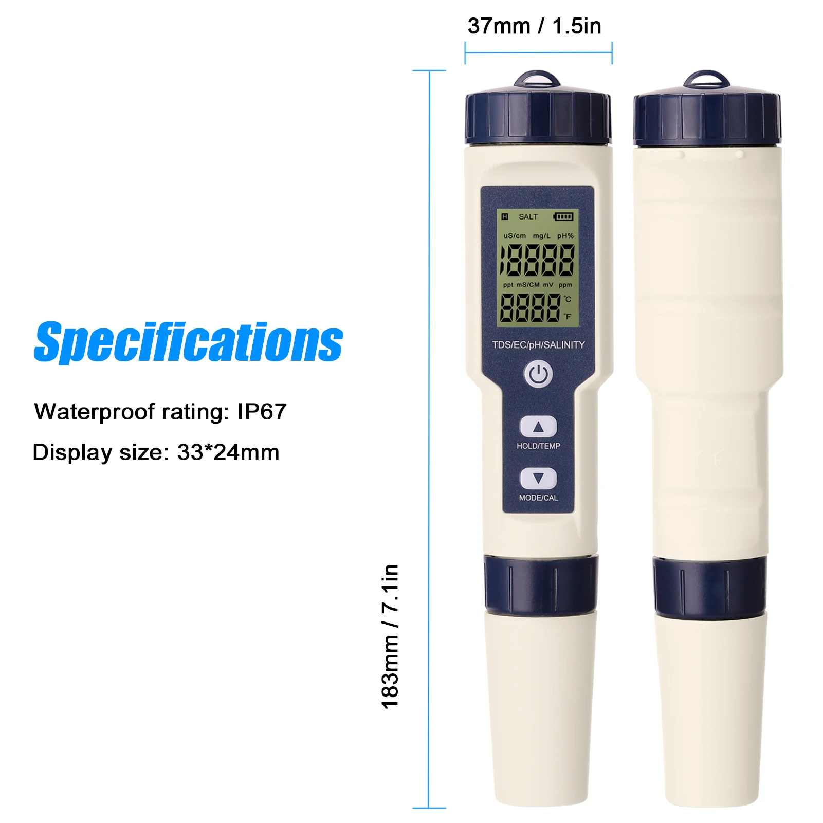 5 in 1 Professional Multi-parameter Combo Testing Meter PH/EC/TDS/Salinity/Thermometer Digital Tester Water Quality Tester