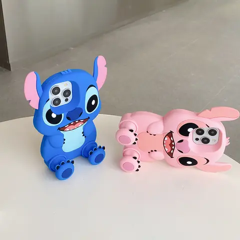 Kwaii Cartoon Lilo Stitch Case For iPhone 16 15 14 Plus 13 12 Pro Max Soft Silicone Cover With Stand Holder
