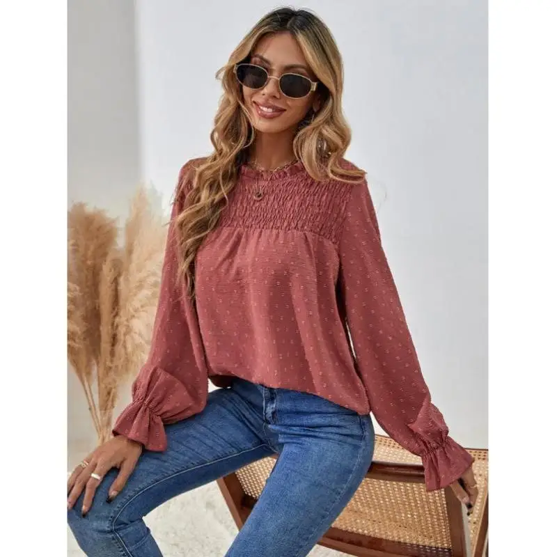 

Long Sve irt Polka Dot C Crossed New Sle Wrinkles Side Sve PU Leather Thiened Fce Женская внутренняя одежда с воротником