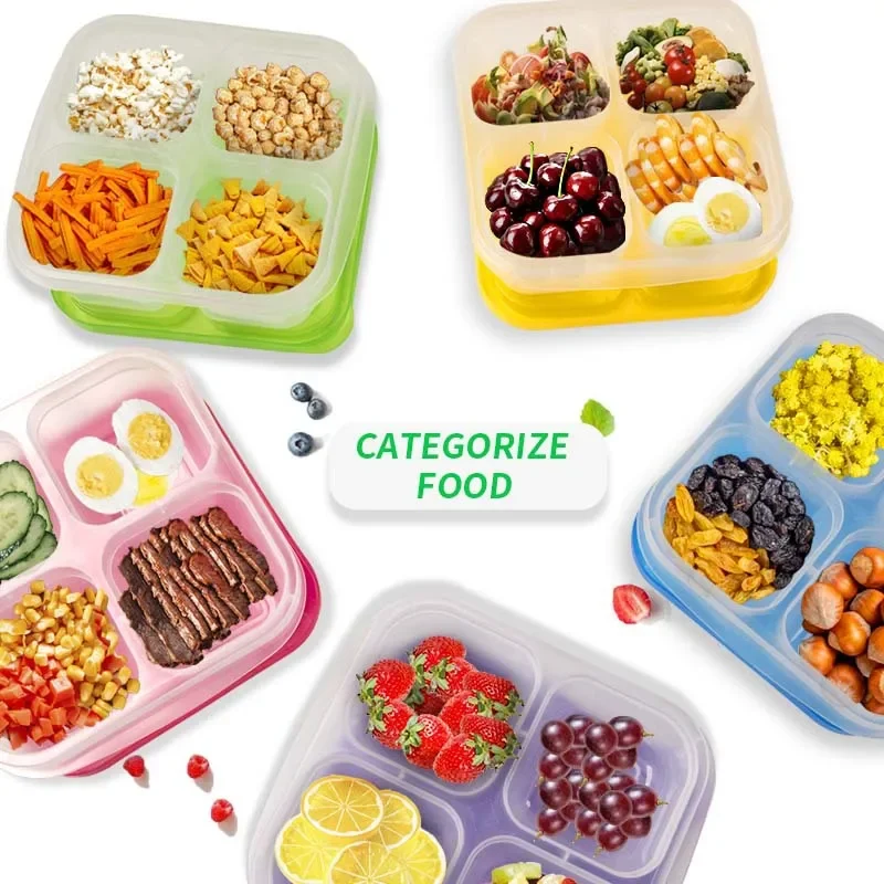 5PCS Bento Snack Boxes, Reusable Meal Prep Containers,4 frames Lunch Boxes, Stackable Divided Food Storage Containers for Work