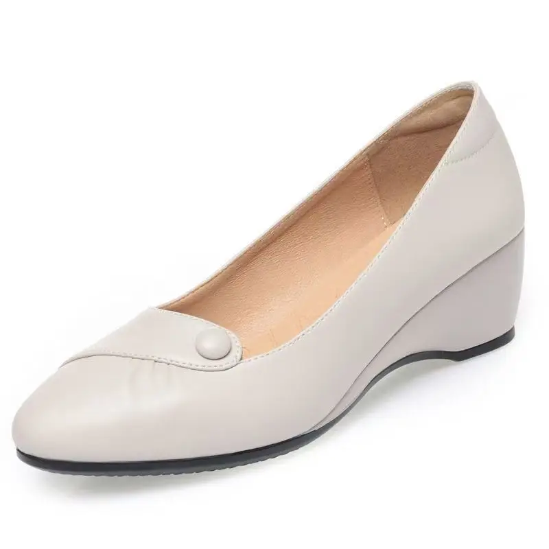 

Женская весенне-осенняя кожаная повседневная обувь на танкетке, мягкая подошва, нескользящая нескользящая обувь без шнуровки с круглым носком, водонепроницаемая легкая рабочая обувь