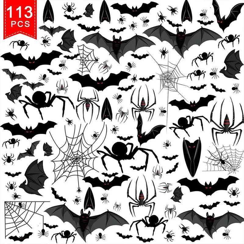 Halloween Stickers Spider Bat Horror Ghost Festival Window Stickers Party Festival Decoration Electrostatic Stickers