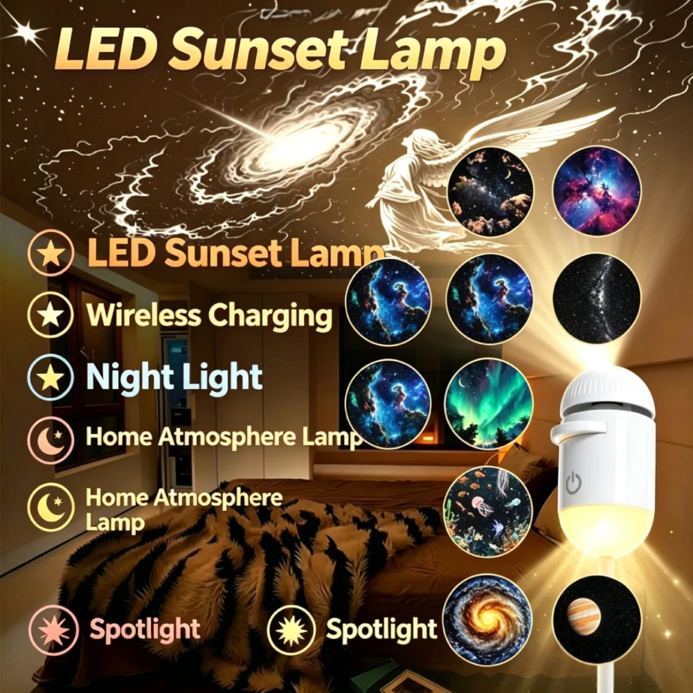 Magnetische LED-Sonnenuntergangslampe Kabellose Wandleuchte 360 Grad Drehbar Wiederaufladbare Nachtbeleuchtung für Schlafzimmerdekoration Ohne Bohren