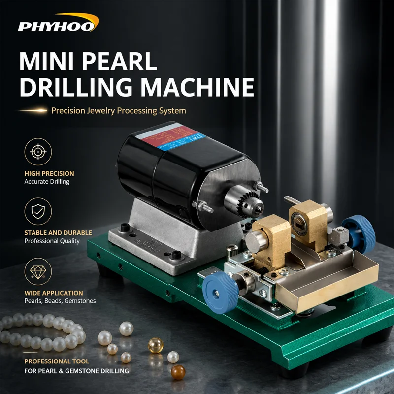 PHYHOO Mini Pearl Drilling Machine Precision Jewelry Hole Drilling Punching Machine Beads Gemstone Jade Amber Holing Equipment S