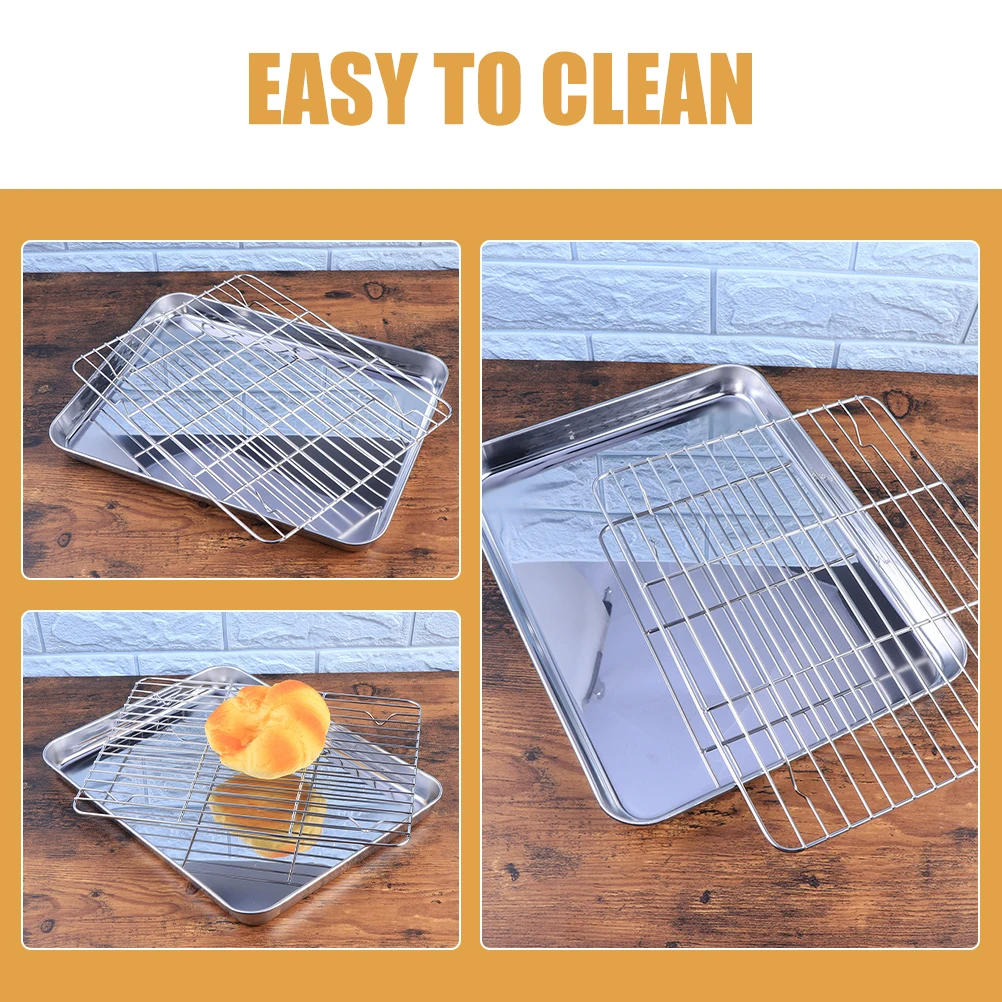 

Stainless Steel Baking Sheet With Rack Drain Oil Cooling Set Oven Tray Multi Functional Easy Pan For Frying