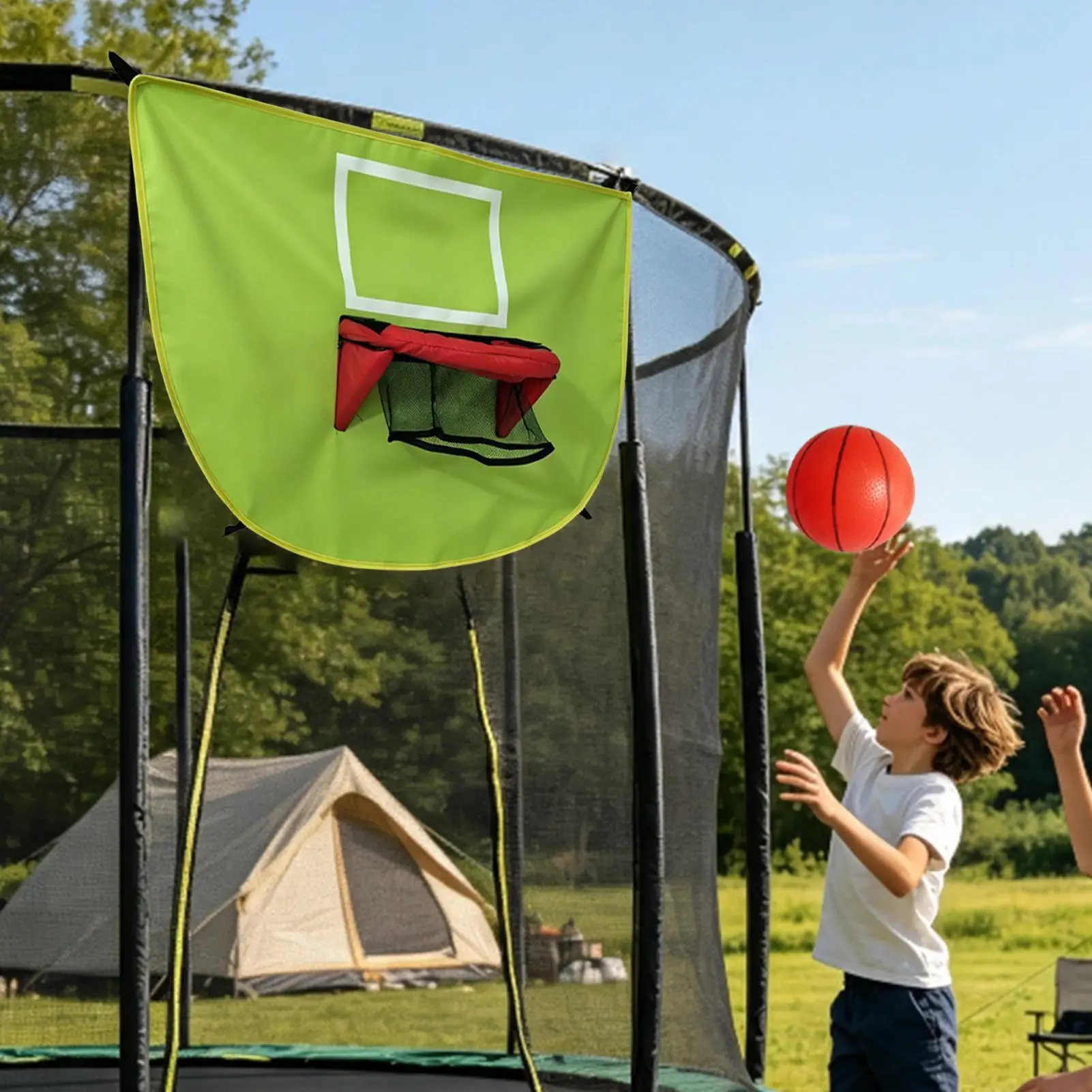 Trampoline Hoop with Pump 3 Balls Universal Easy Assemble Indoor Outdoor Basketball Hoop Trampoline Accessories for Kids Adults
