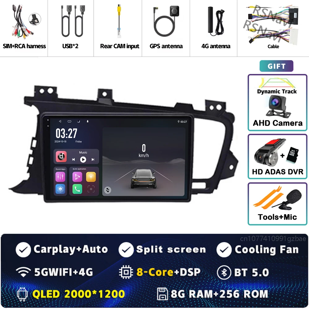 Plug en Play Android 15 Carplay Auto Qualcomm Scherm Autoradio Speler Voor KIA Kia K5 Optima 2011-2015 GPS Stereo Wifi + 4G DSP